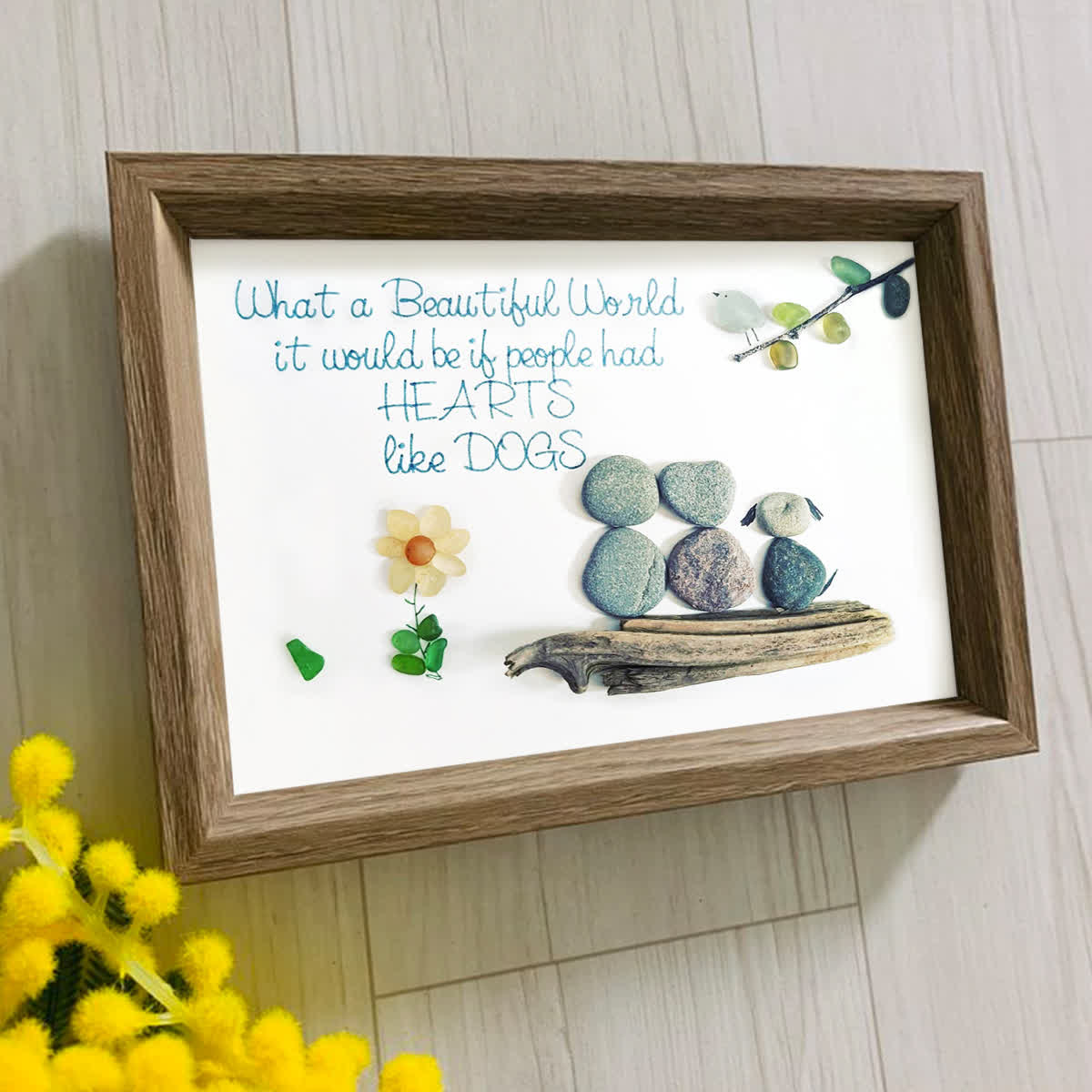 Hearts Like Dogs & Petals Sea Glass Framed Art - image 5