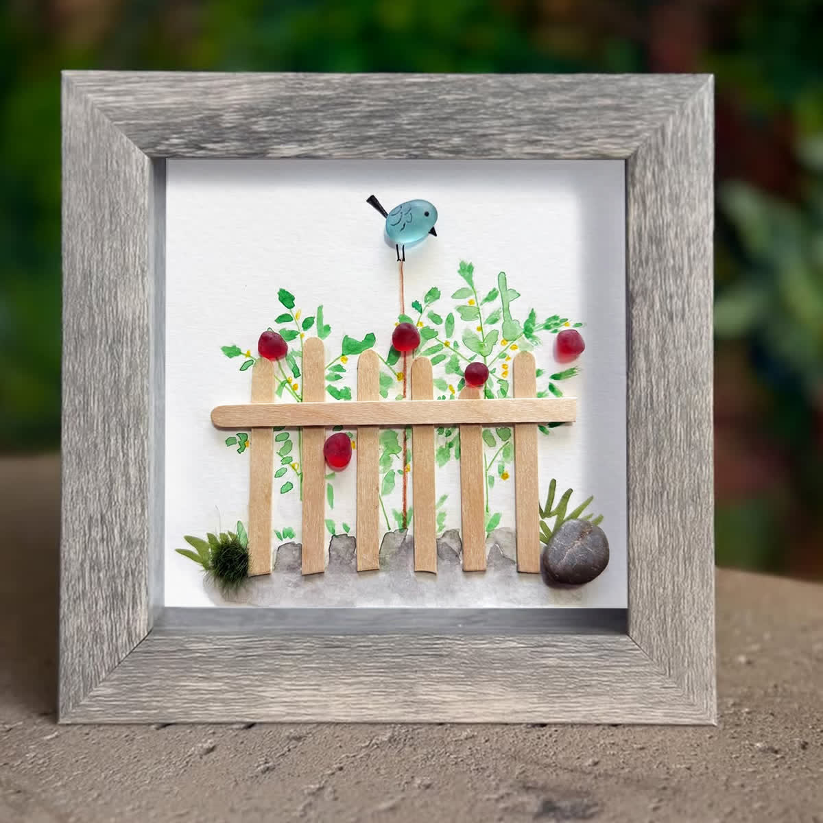 Garden Song Bird & Berry Sea Glass Framed Art - image 6