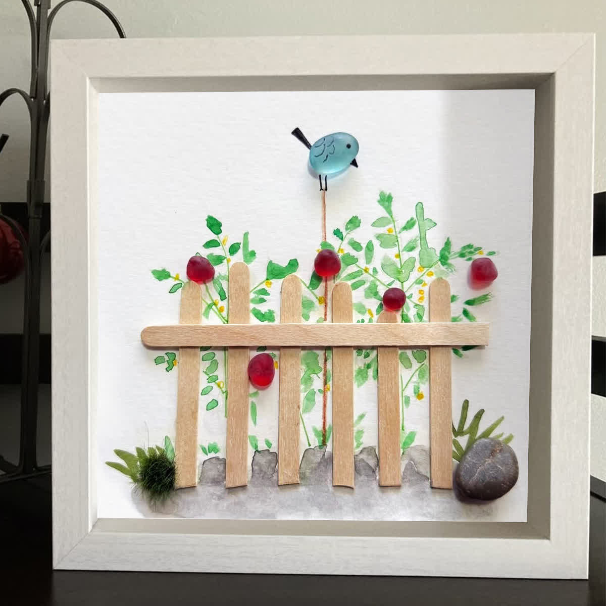 Garden Song Bird & Berry Sea Glass Framed Art - image 5