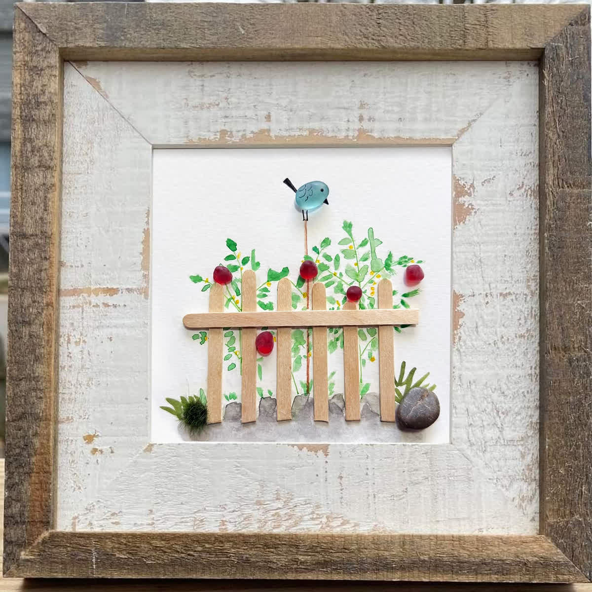 Garden Song Bird & Berry Sea Glass Framed Art - image 3
