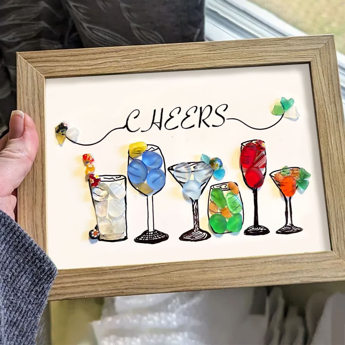 Coastal Cheers Colorful Cocktail Sea Glass Framed Art - image 3