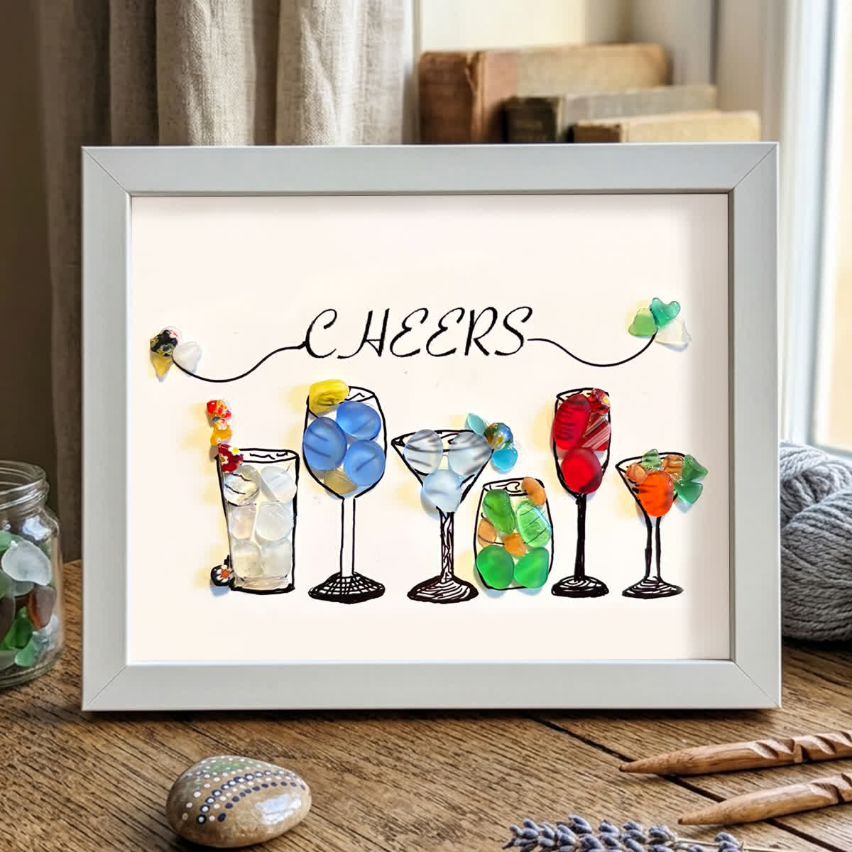 Coastal Cheers Colorful Cocktail Sea Glass Framed Art - White - 6" X 8" - image 10