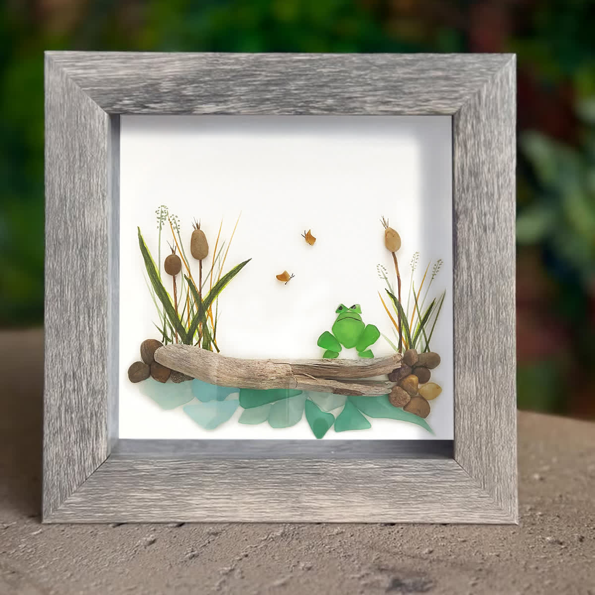 Pondside Serenity Frog & Wetland Sea Glass Framed Art - image 6