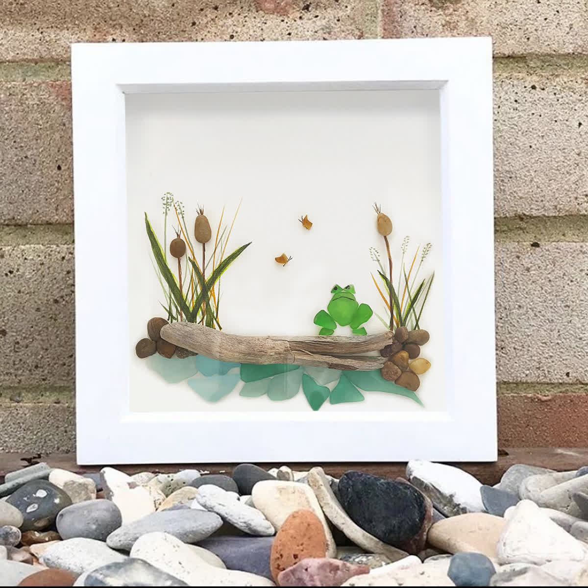 Pondside Serenity Frog & Wetland Sea Glass Framed Art - image 7