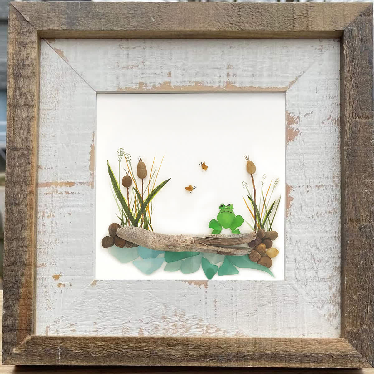 Pondside Serenity Frog & Wetland Sea Glass Framed Art - image 4