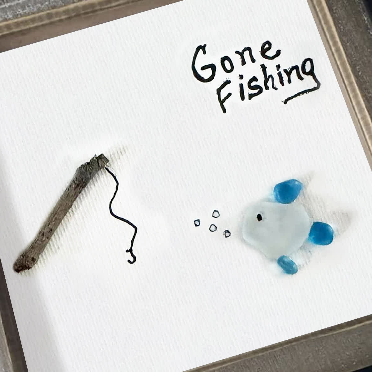 Gone Fishing Fisherman's Tale Sea Glass Framed Art - image 3