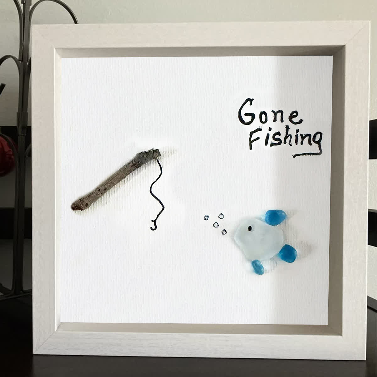 Gone Fishing Fisherman's Tale Sea Glass Framed Art - image 4