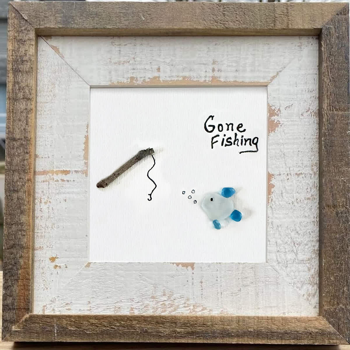 Gone Fishing Fisherman's Tale Sea Glass Framed Art - image 0