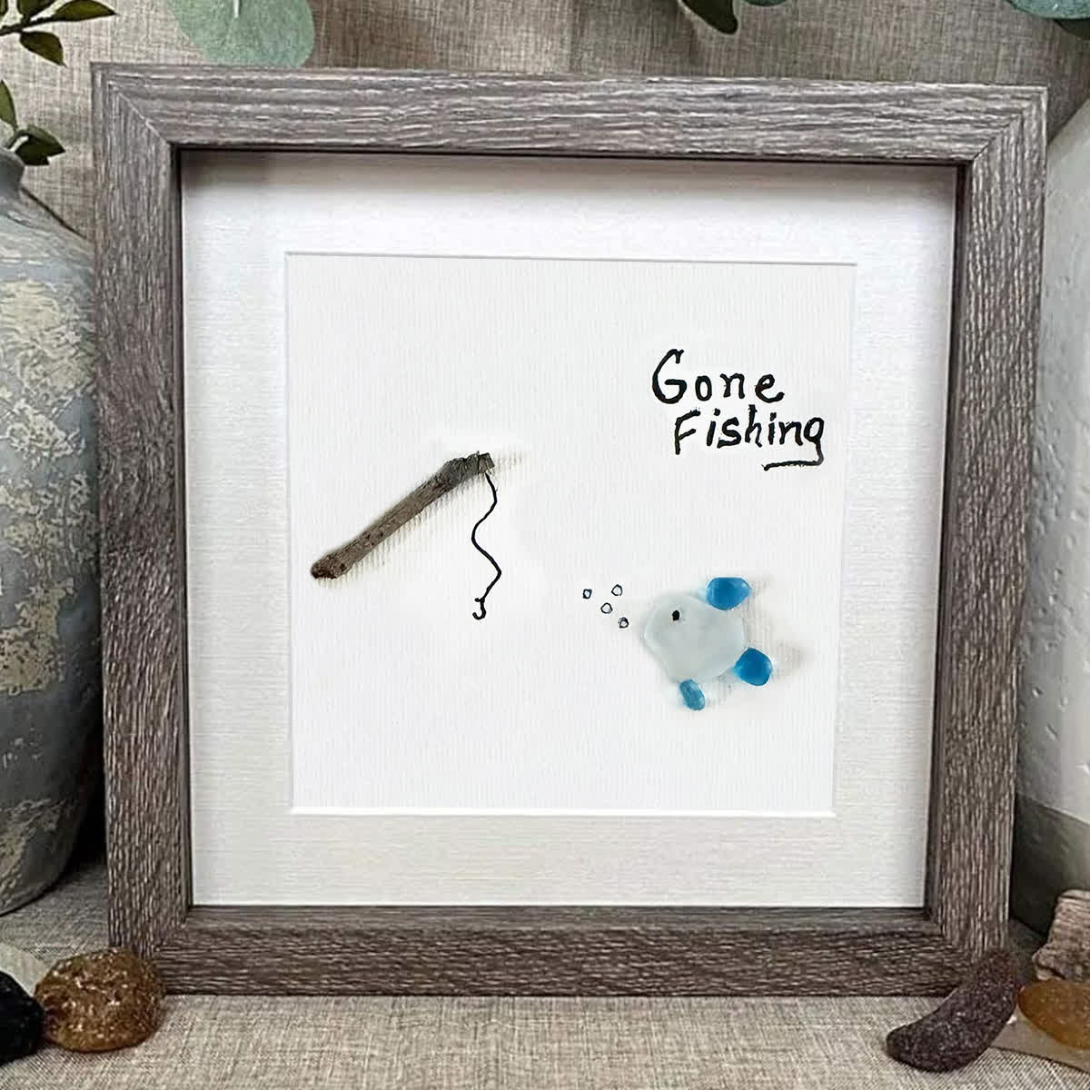 Gone Fishing Fisherman's Tale Sea Glass Framed Art - image 6