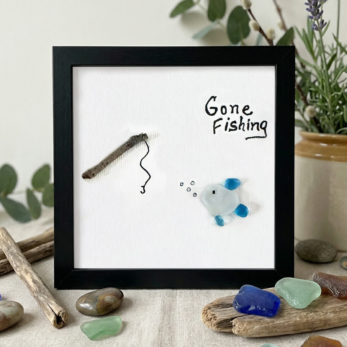 Gone Fishing Fisherman's Tale Sea Glass Framed Art - Black - 8" X 8" - image 9