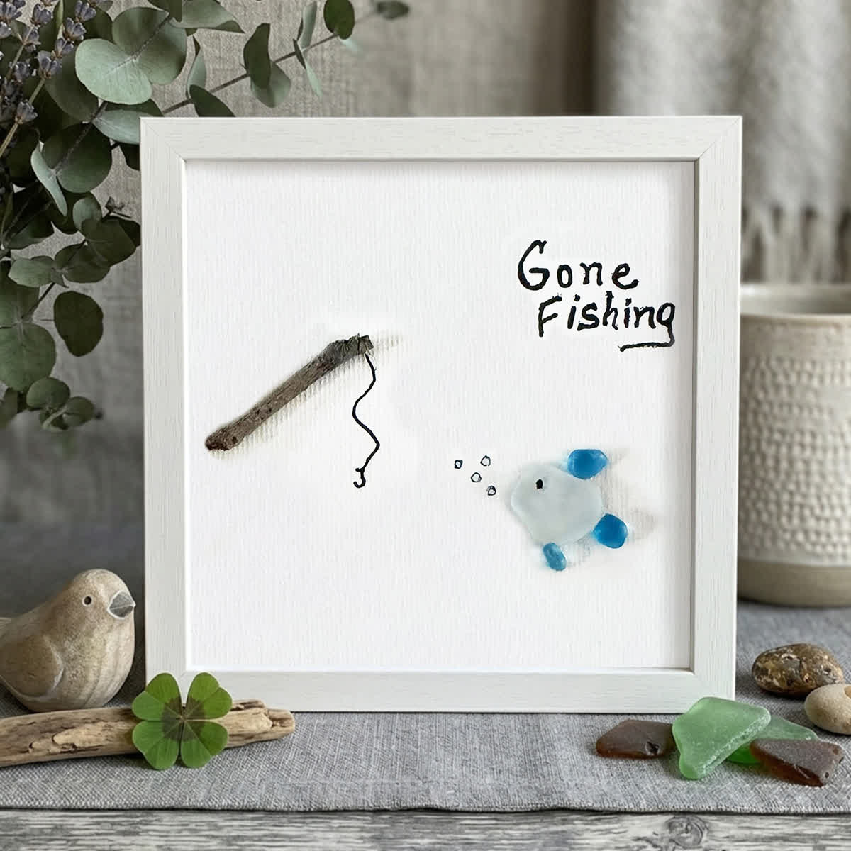 Gone Fishing Fisherman's Tale Sea Glass Framed Art - White - 8" X 8" - image 10