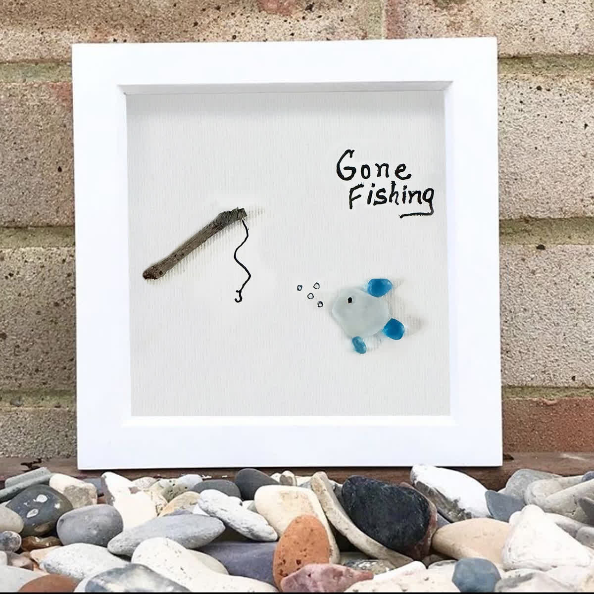 Gone Fishing Fisherman's Tale Sea Glass Framed Art - image 7