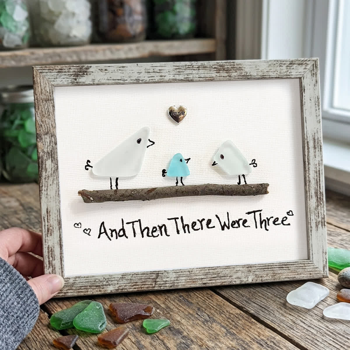 And Then There Were Three Family Sea Glass Framed Art - Retro White - 6" X 8" - image 11
