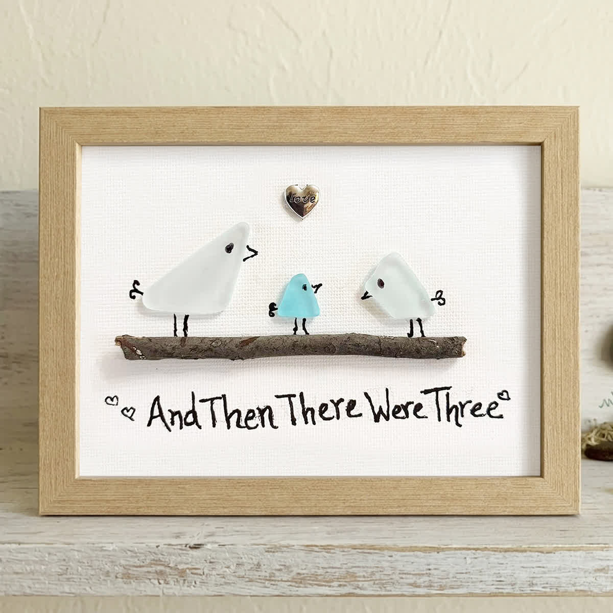 And Then There Were Three Family Sea Glass Framed Art - Oak - 6" X 8" - image 7