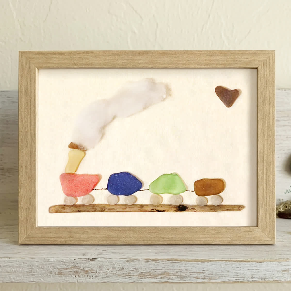 Coastal Choo-Choo Chain Sea Glass Framed Art - Oak - 6" X 8" - image 7