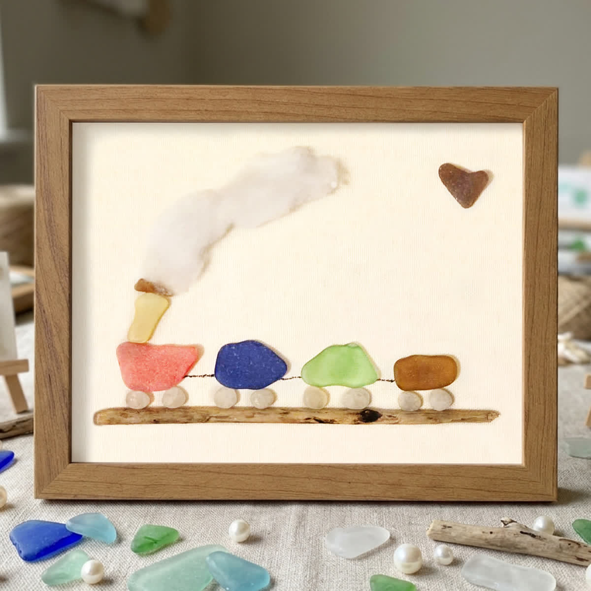 Coastal Choo-Choo Chain Sea Glass Framed Art - Walnut Brown - 6" X 8" - image 8