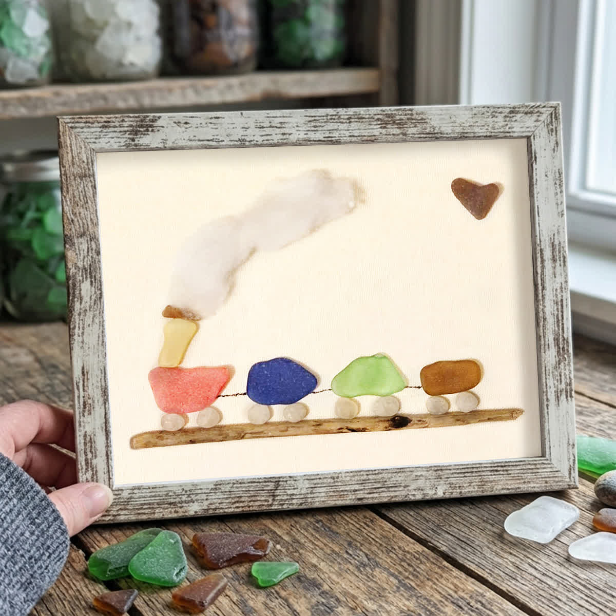 Coastal Choo-Choo Chain Sea Glass Framed Art - Retro White - 6" X 8" - image 11