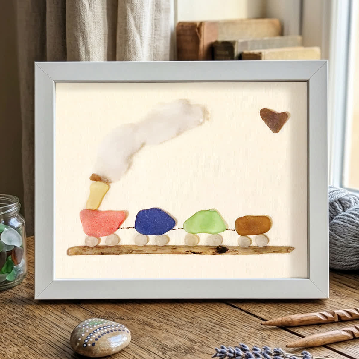 Coastal Choo-Choo Chain Sea Glass Framed Art - White - 6" X 8" - image 10