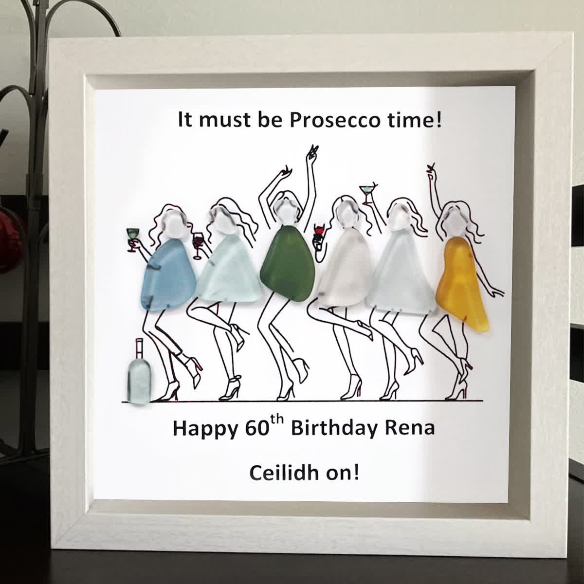 Prosecco Time Custom Birthday Age Sea Glass Framed Art - image 5