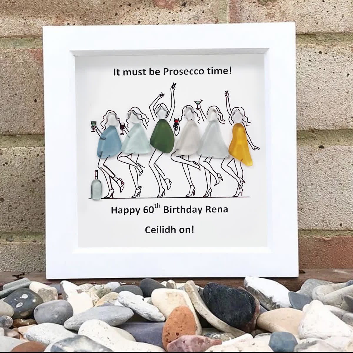 Prosecco Time Custom Birthday Age Sea Glass Framed Art - image 0