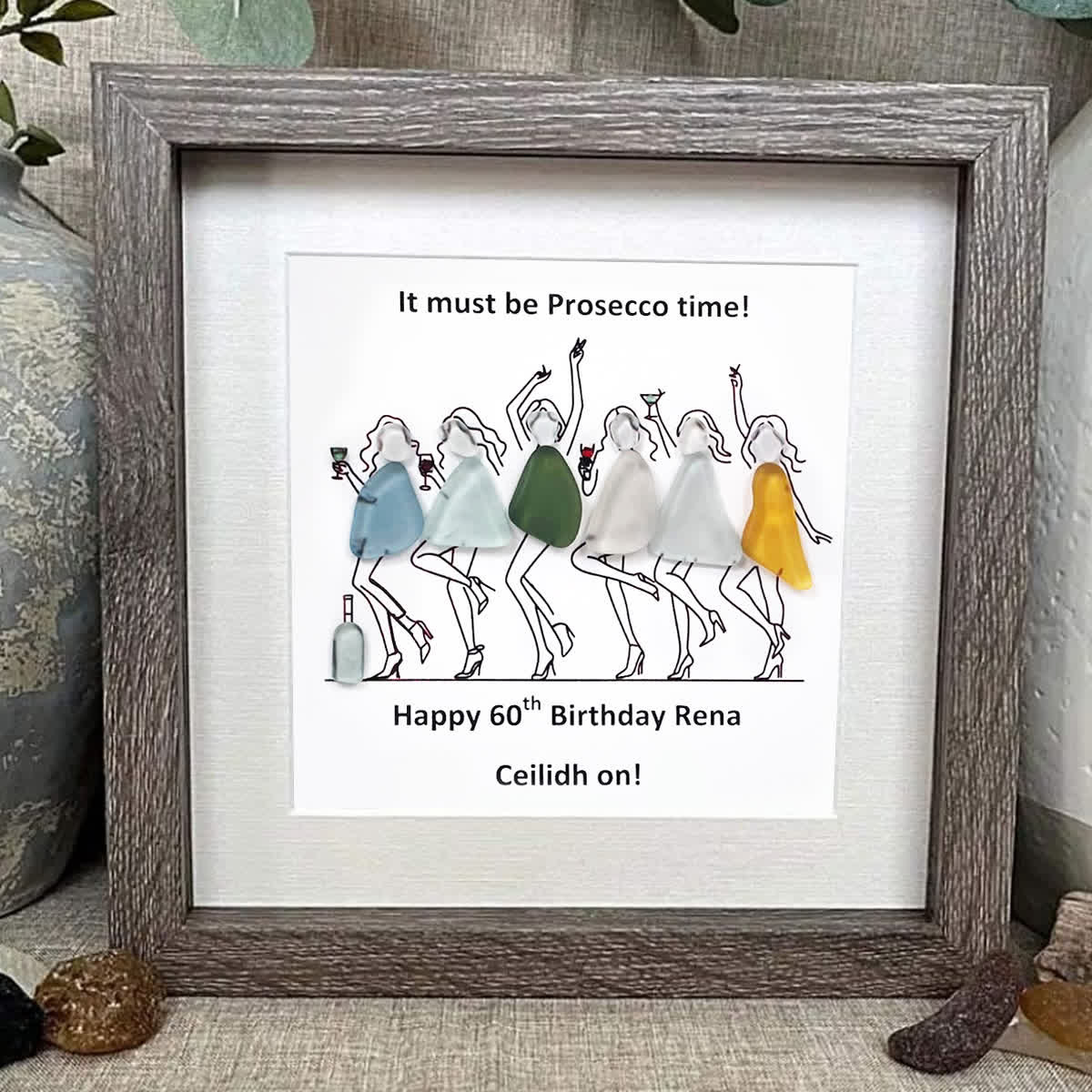 Prosecco Time Custom Birthday Age Sea Glass Framed Art - image 3