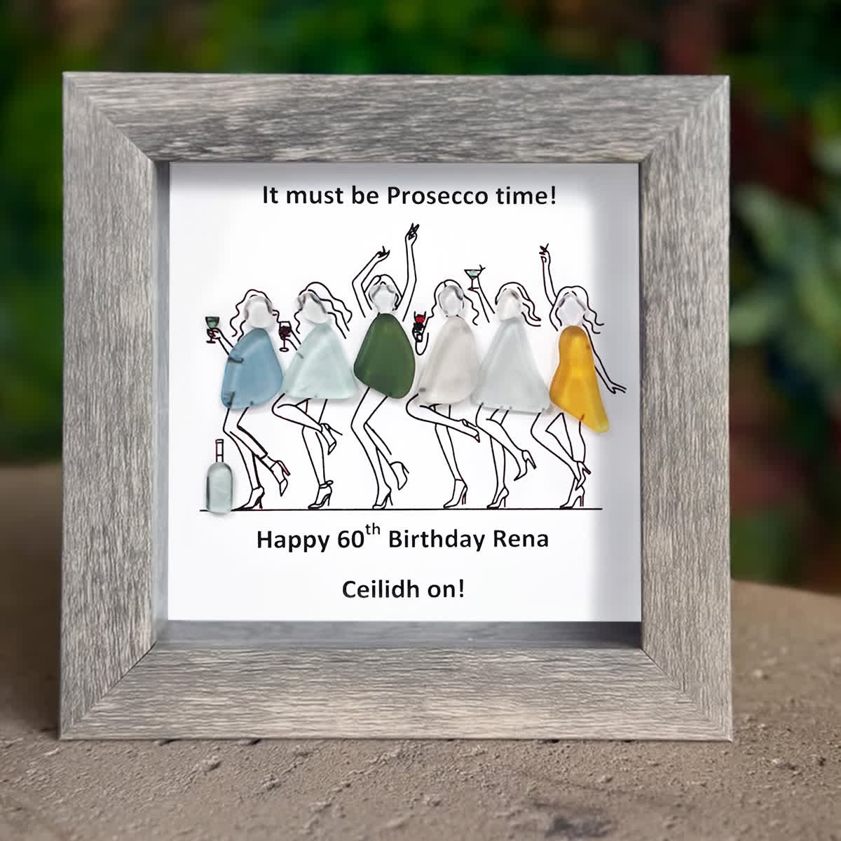 Prosecco Time Custom Birthday Age Sea Glass Framed Art - image 7