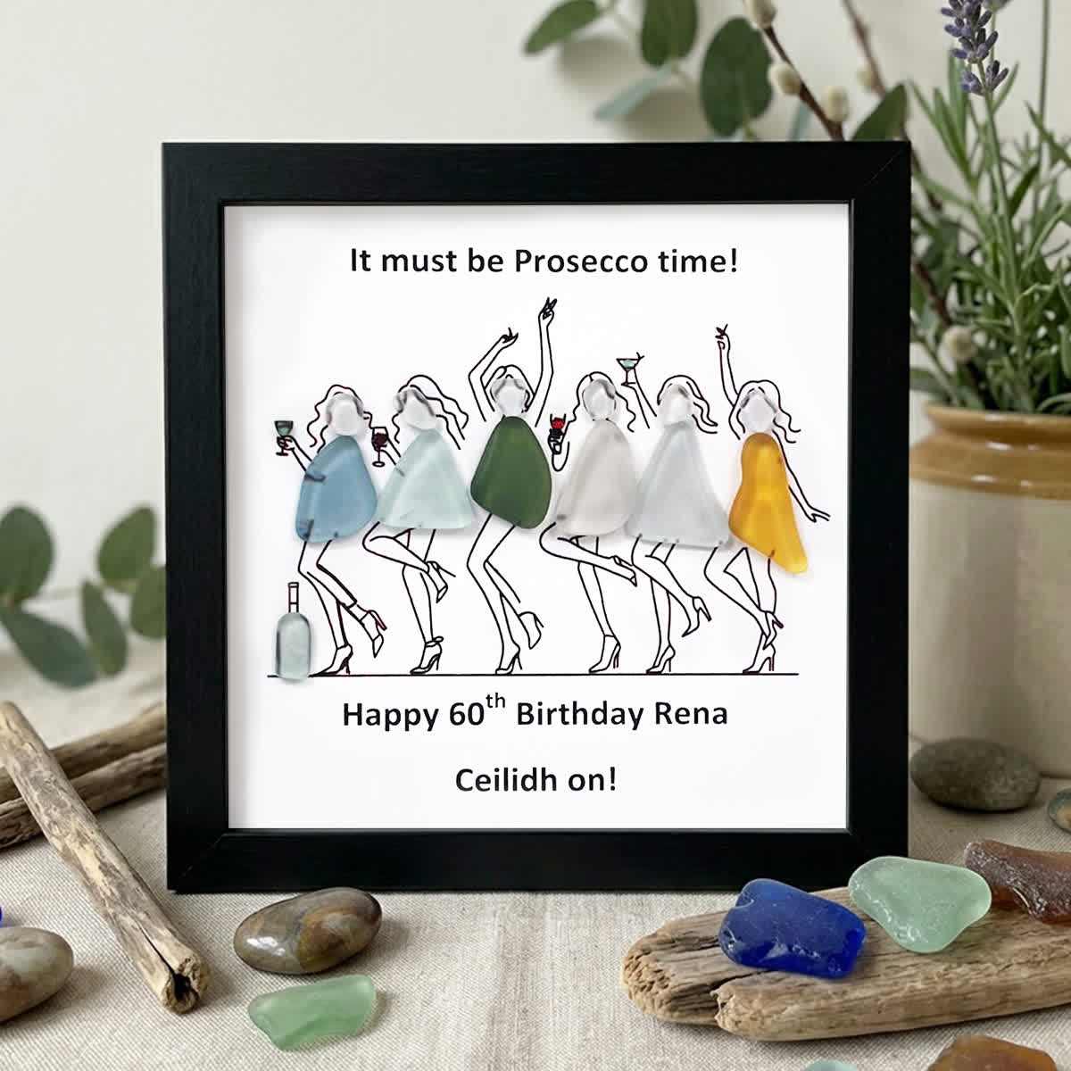 Prosecco Time Custom Birthday Age Sea Glass Framed Art - Black - 8" X 8" - image 9