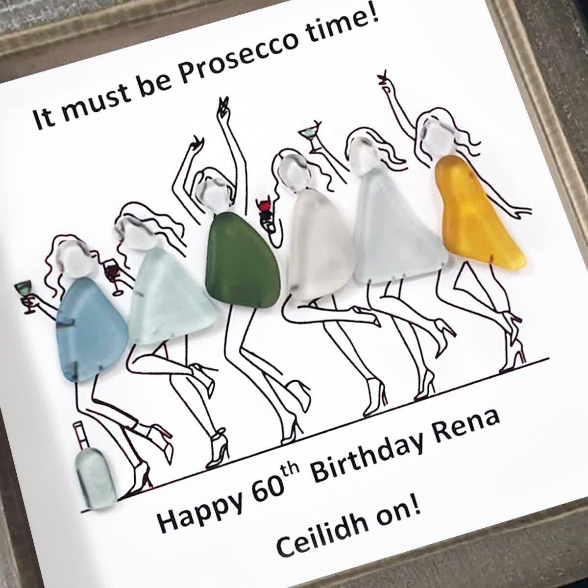 Prosecco Time Custom Birthday Age Sea Glass Framed Art - image 6