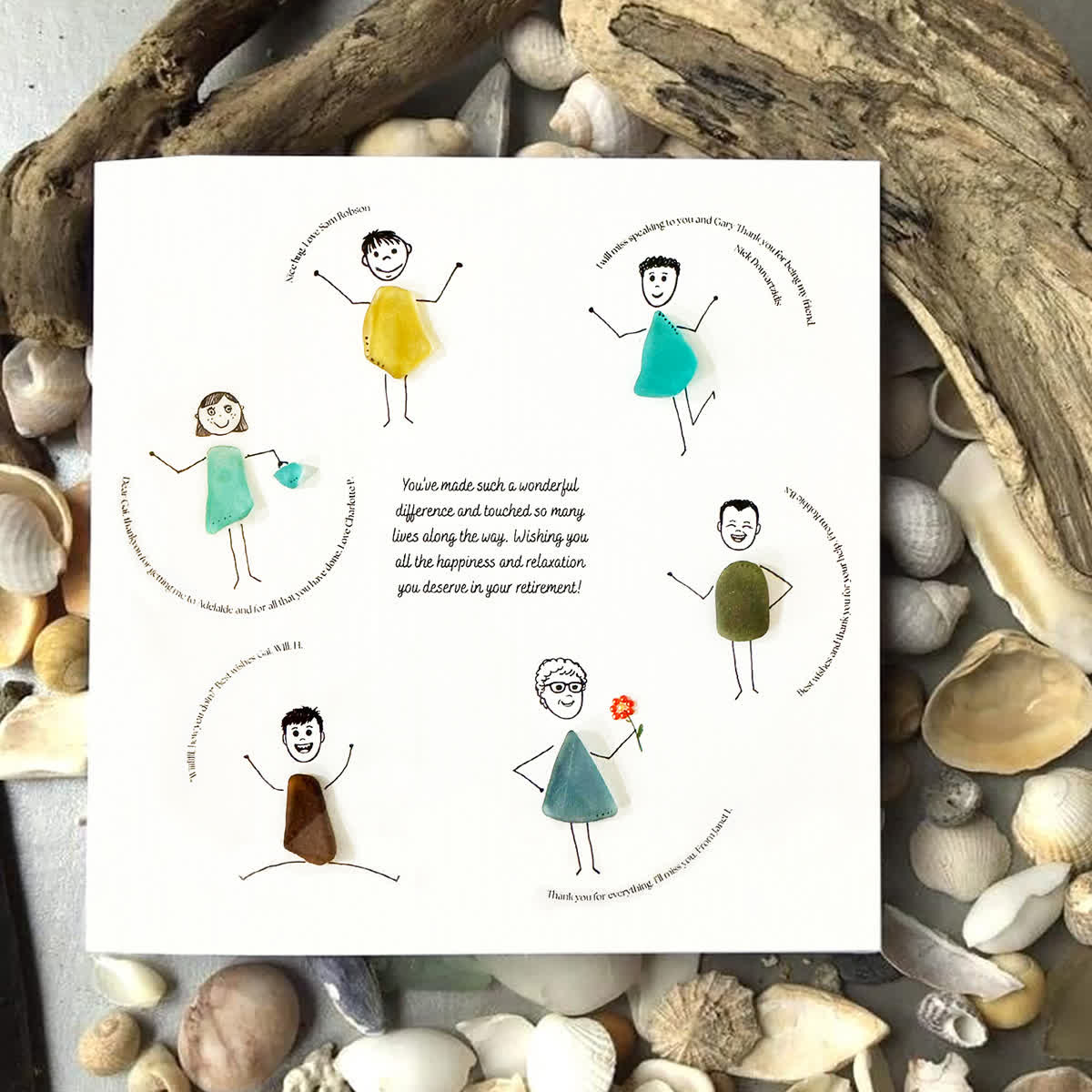 Circle Of Thanks Retirement Sea Glass Framed Art - Seaglass Card - 8" X 8" - image 1