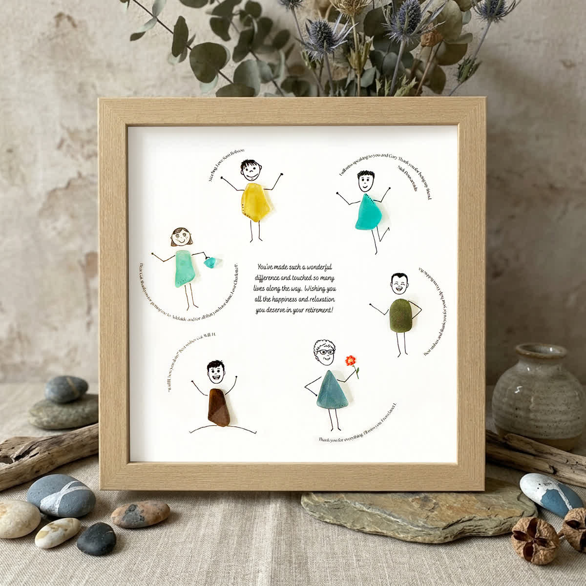 Circle Of Thanks Retirement Sea Glass Framed Art - Oak - 8" X 8" - image 8