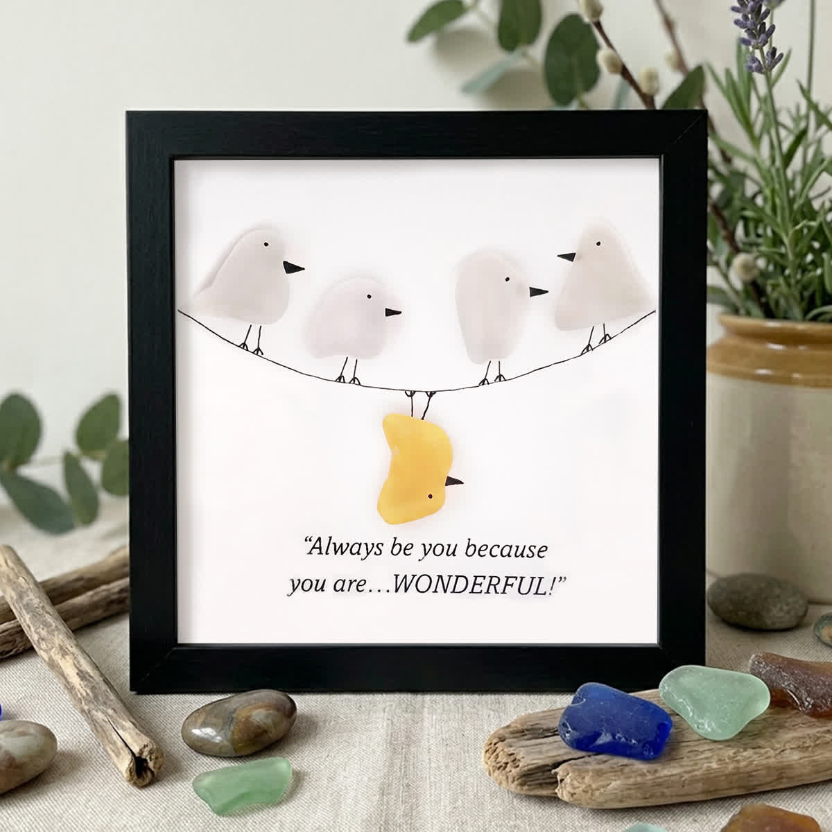 Embrace Your Wonderful Self Sea Glass Framed Art - Black - 8" X 8" - image 8