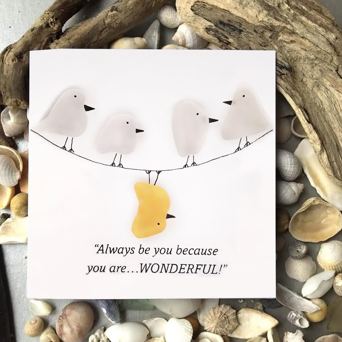 Embrace Your Wonderful Self Sea Glass Framed Art - Seaglass Card - 8" X 8" - image 1