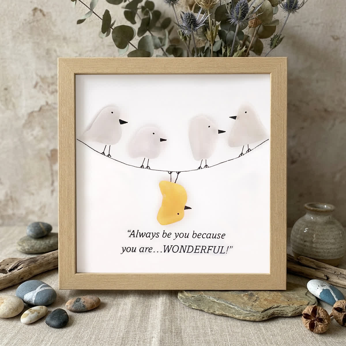 Embrace Your Wonderful Self Sea Glass Framed Art - Oak - 8" X 8" - image 7