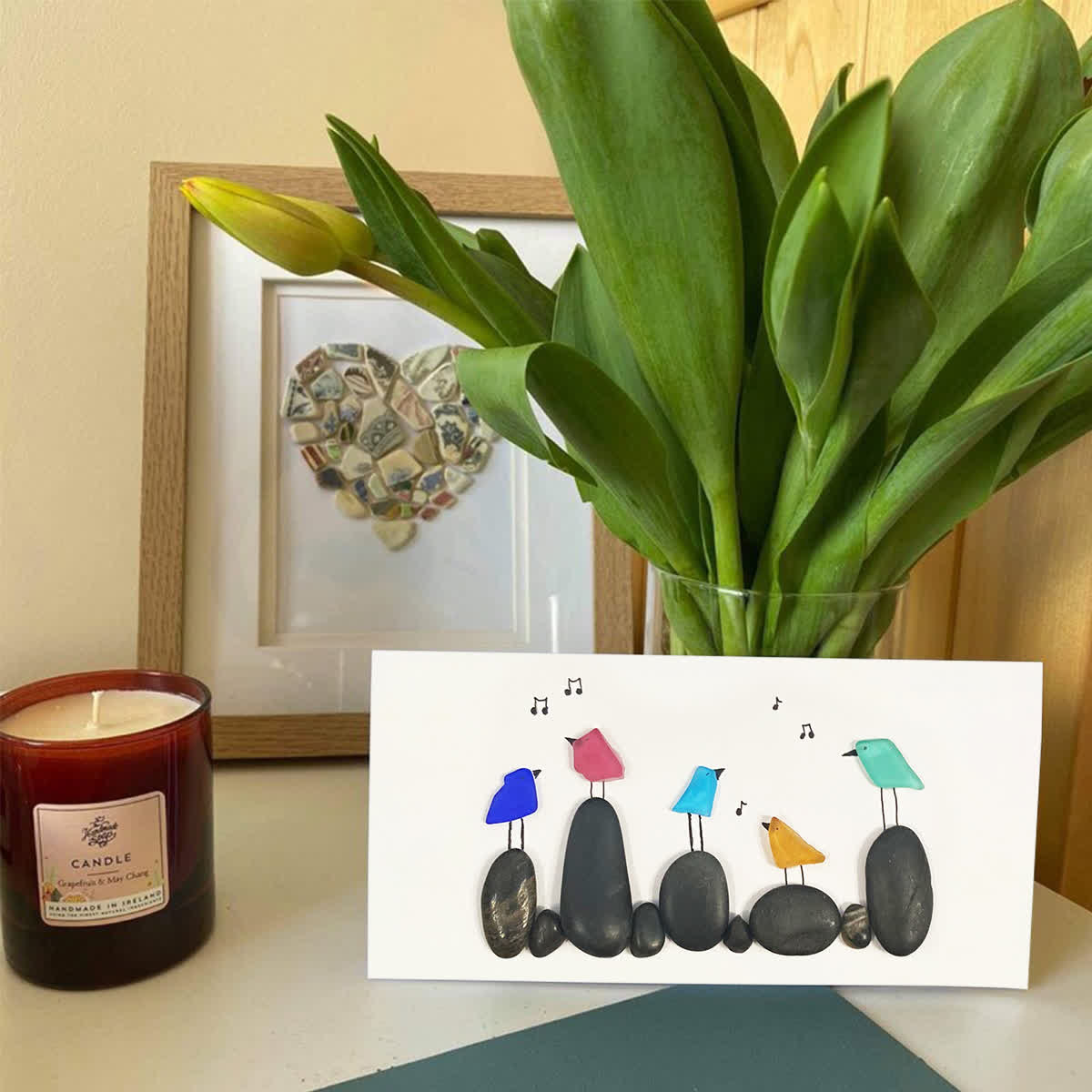 Birds Of A Feather Melody Sea Glass Framed Art - Seaglass Card - 6" X 8" - image 1