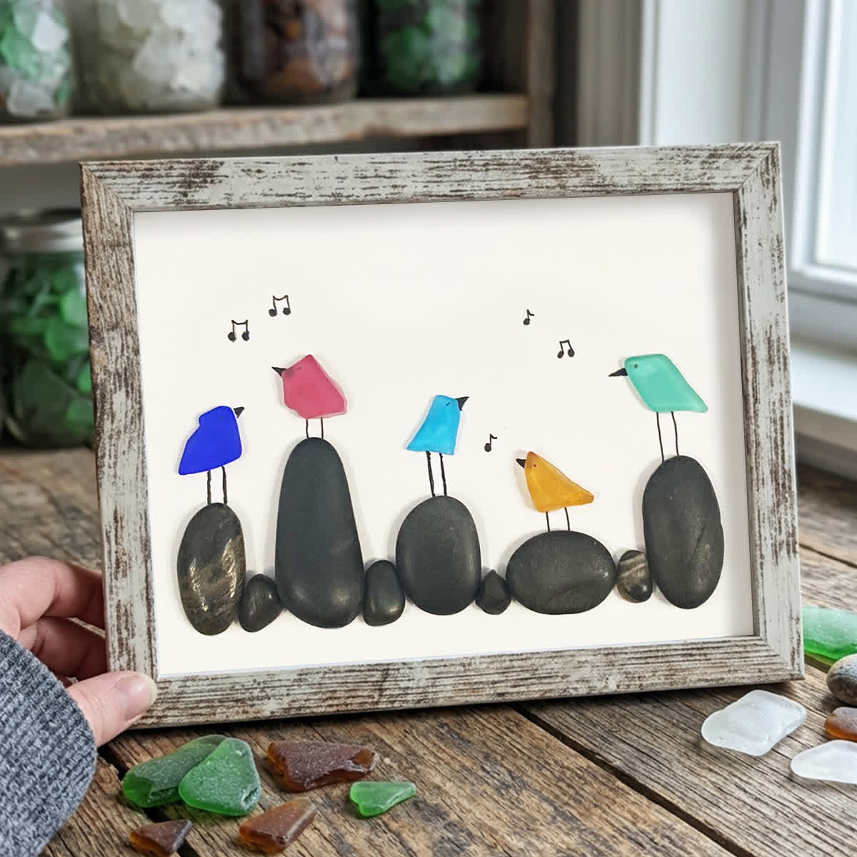 Birds Of A Feather Melody Sea Glass Framed Art - Retro White - 6" X 8" - image 11