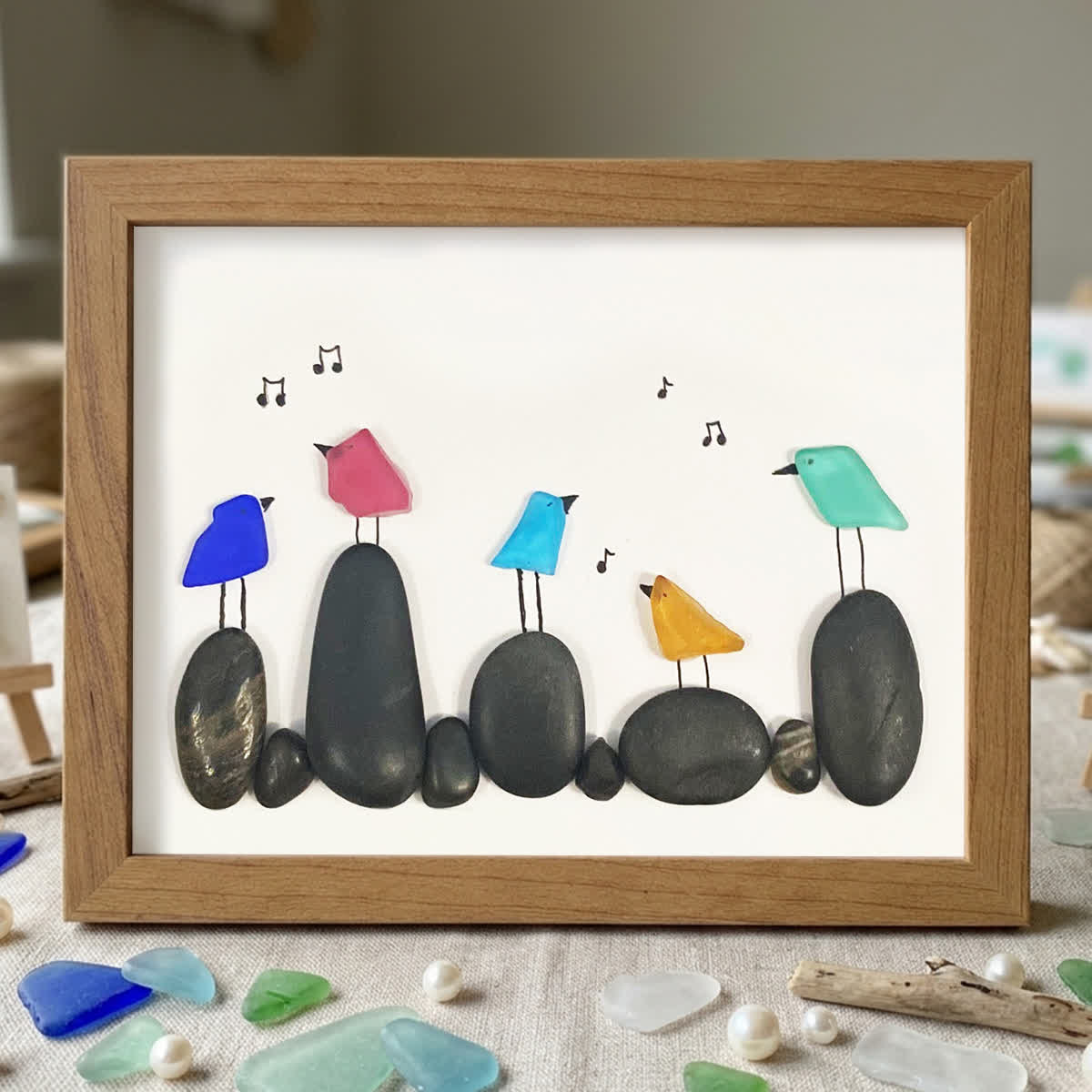 Birds Of A Feather Melody Sea Glass Framed Art - Walnut Brown - 6" X 8" - image 8