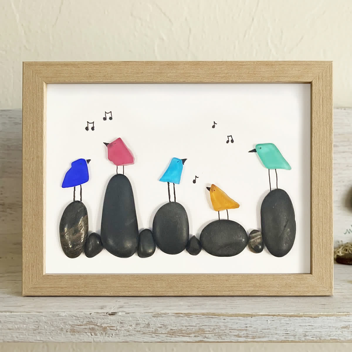 Birds Of A Feather Melody Sea Glass Framed Art - Oak - 6" X 8" - image 7