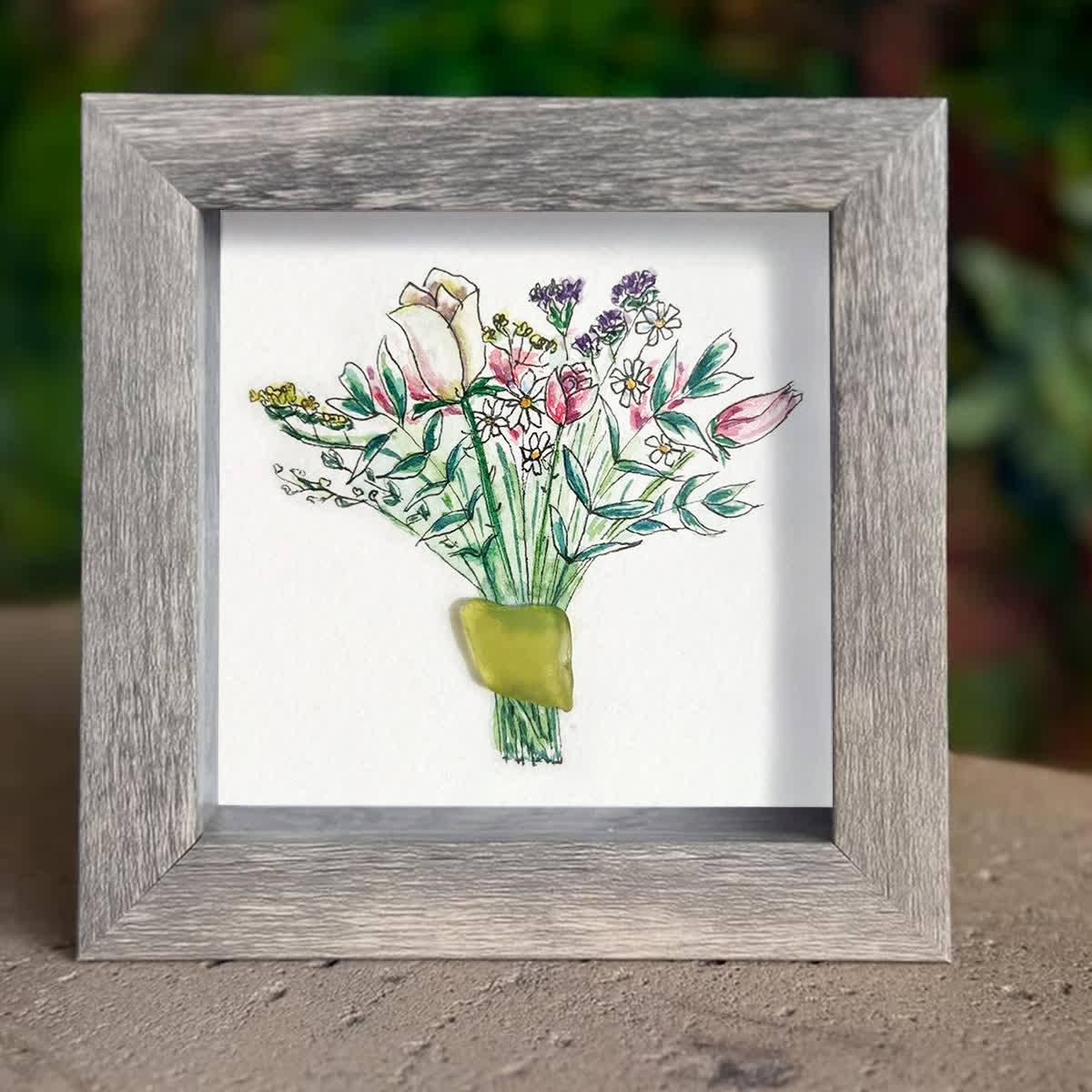 Nature's Beauty Flower Bouquet Sea Glass Framed Art - image 5