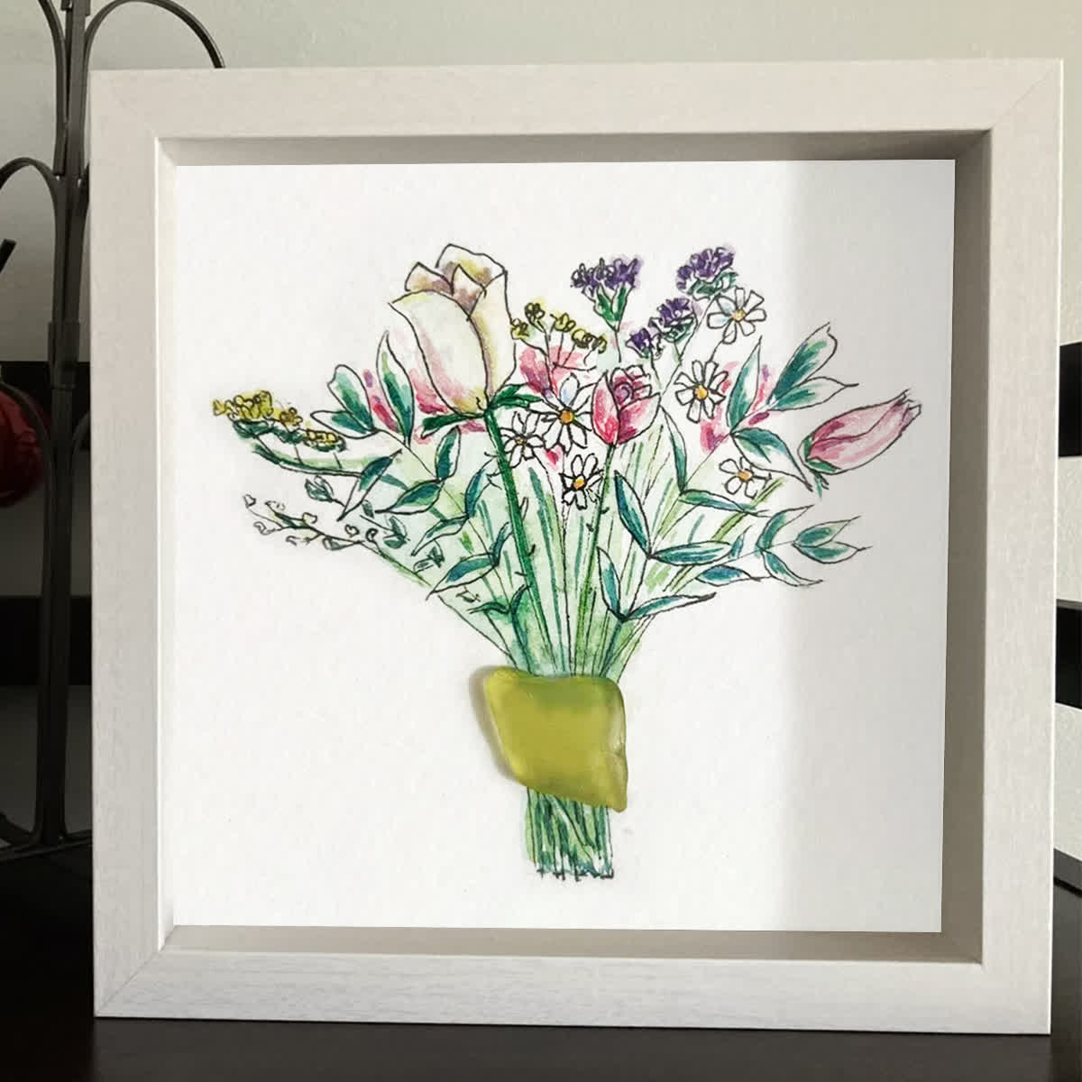 Nature's Beauty Flower Bouquet Sea Glass Framed Art - image 7