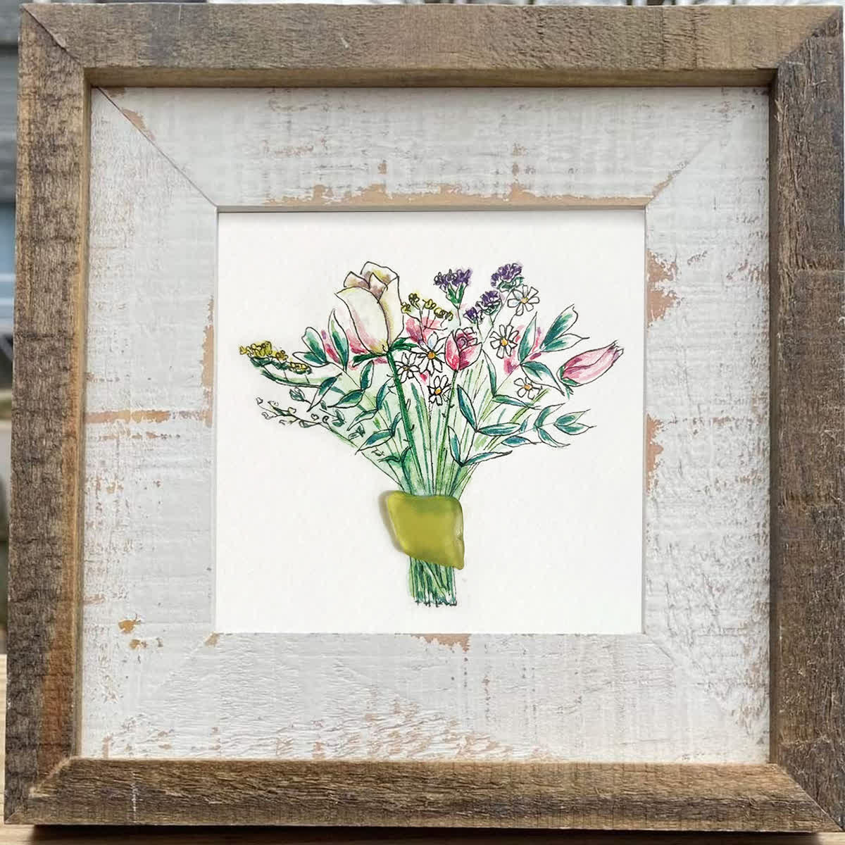 Nature's Beauty Flower Bouquet Sea Glass Framed Art - image 4
