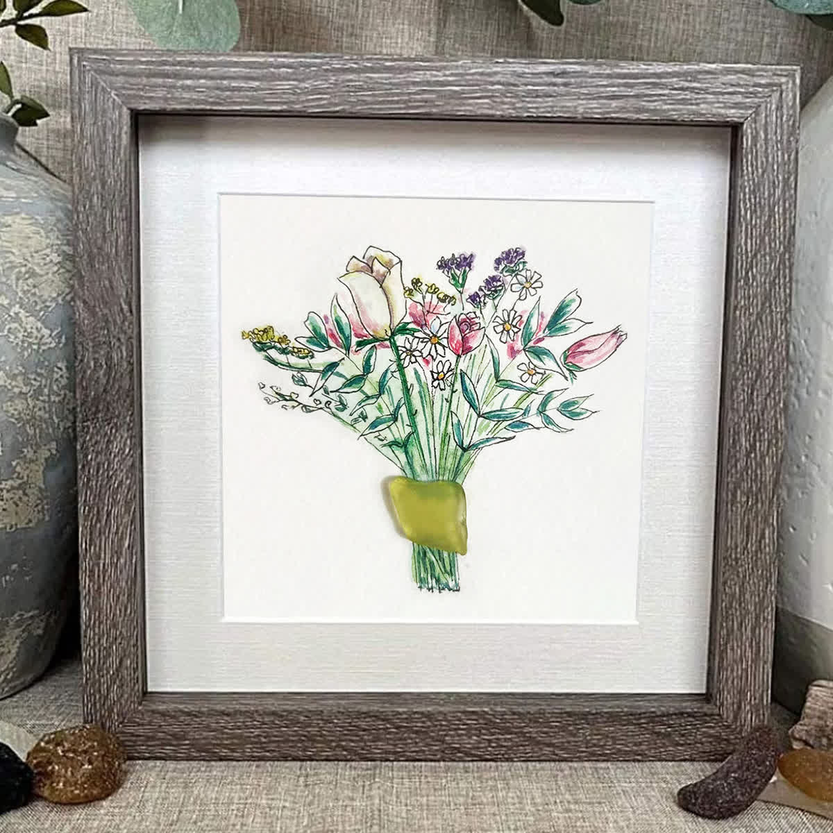 Nature's Beauty Flower Bouquet Sea Glass Framed Art - image 6