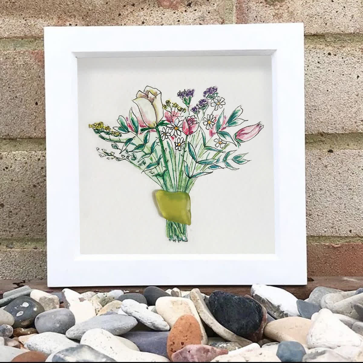 Nature's Beauty Flower Bouquet Sea Glass Framed Art - image 0
