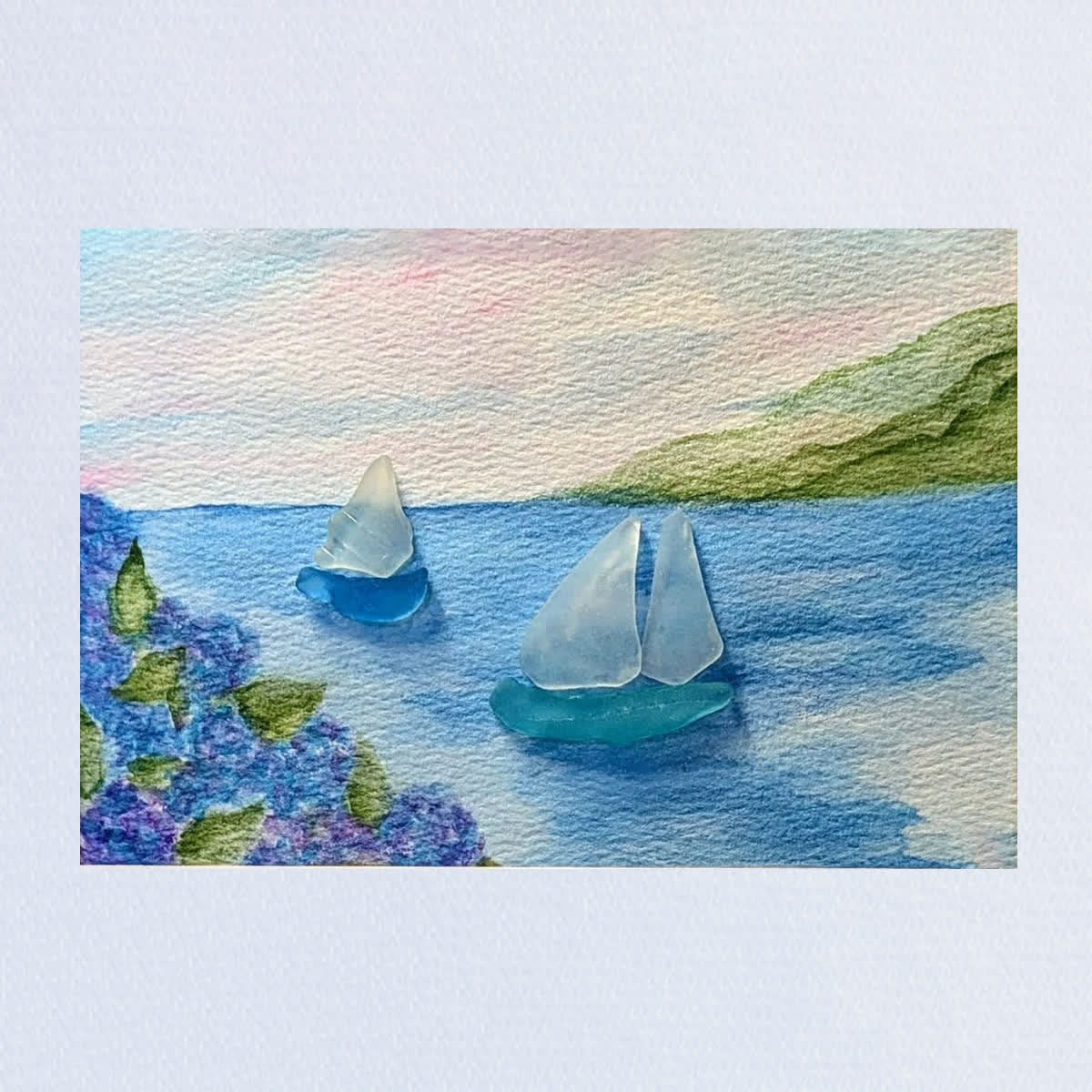 Tranquil Voyage Sailboats Sea Glass Framed Art - image 2