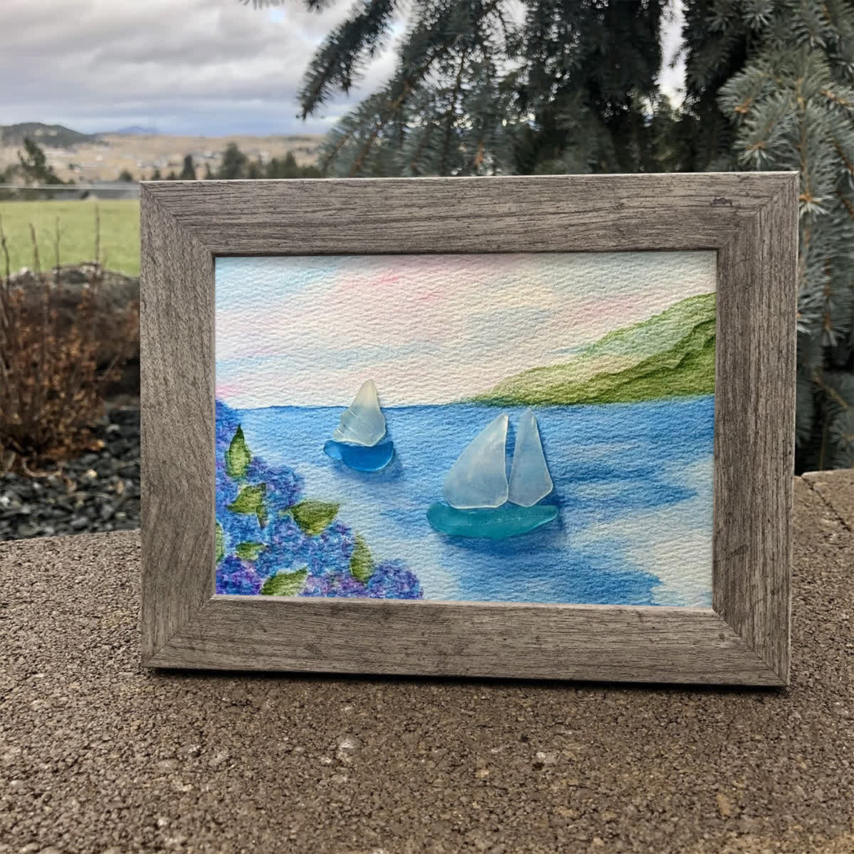 Tranquil Voyage Sailboats Sea Glass Framed Art - image 4