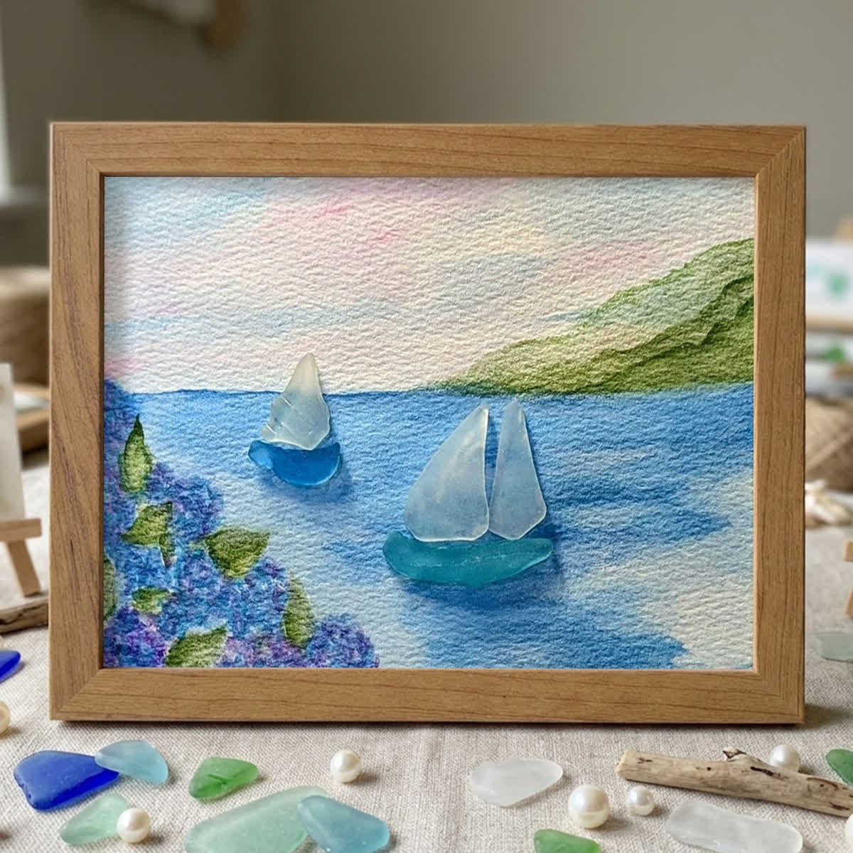 Tranquil Voyage Sailboats Sea Glass Framed Art - Walnut Brown - 6" X 8" - image 8