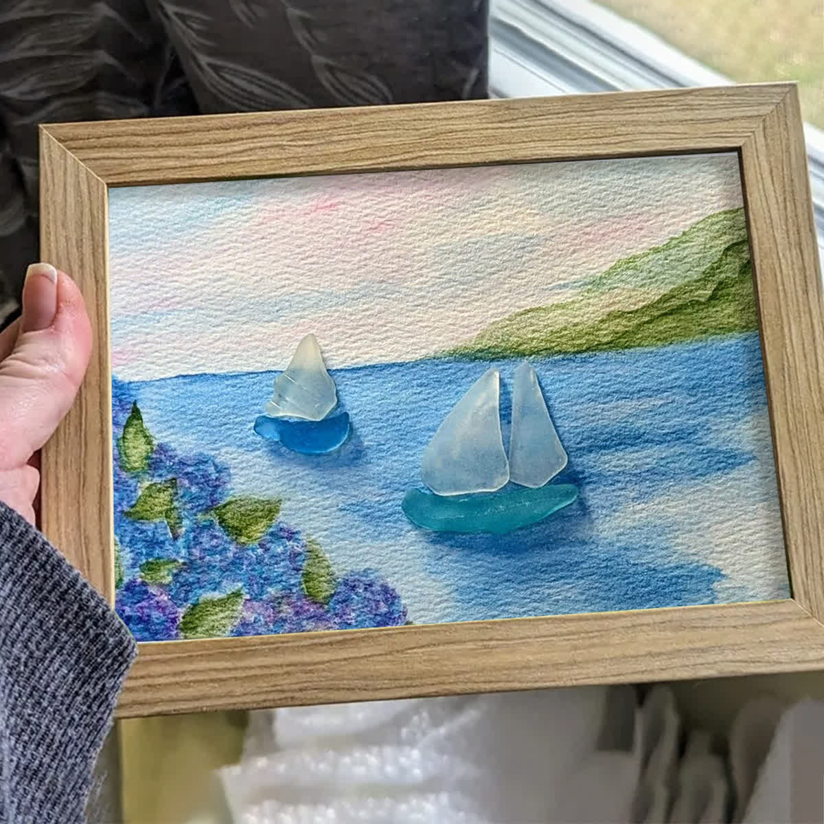 Tranquil Voyage Sailboats Sea Glass Framed Art - image 0