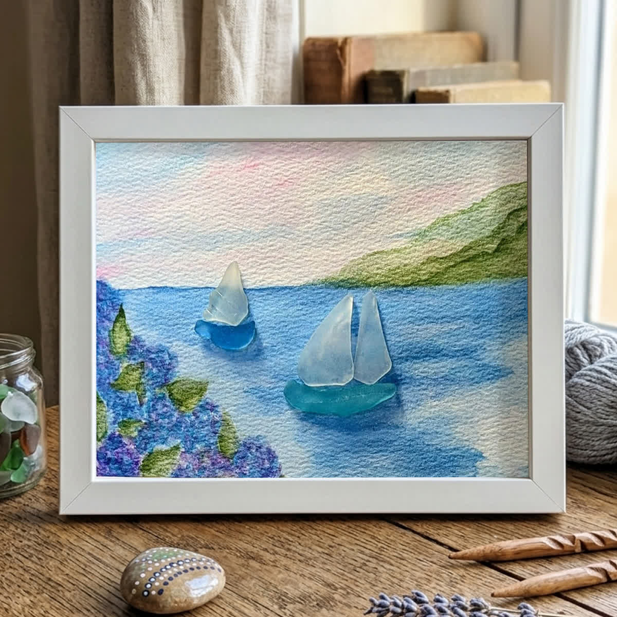 Tranquil Voyage Sailboats Sea Glass Framed Art - White - 6" X 8" - image 10
