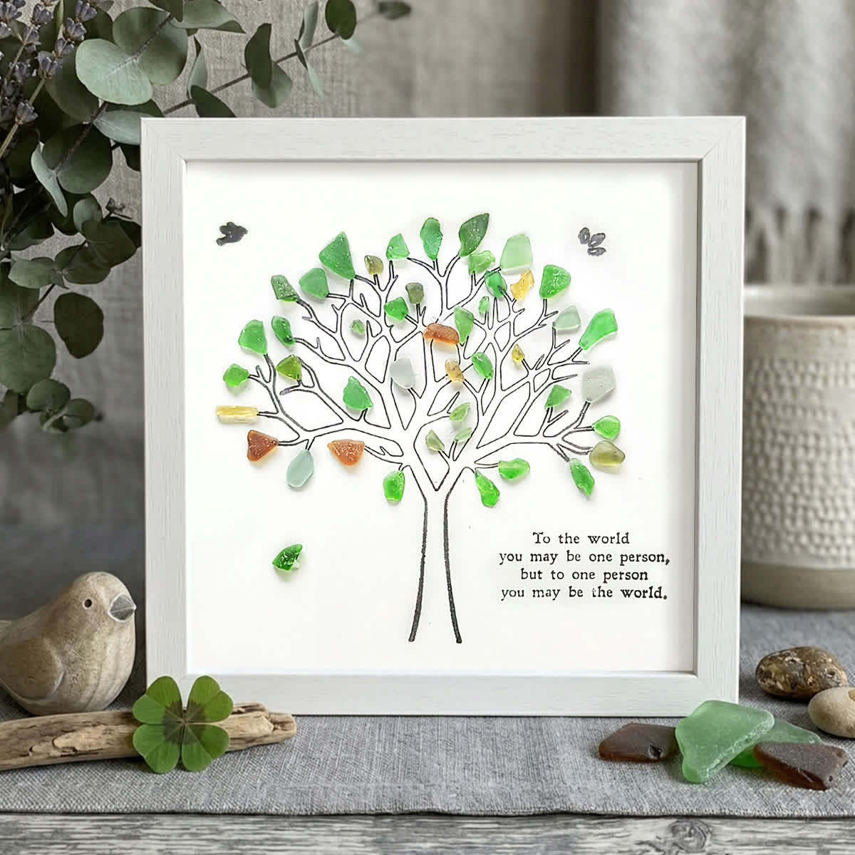 Love & Belonging Coastal Tree Sea Glass Framed Art - White - 8" X 8" - image 10