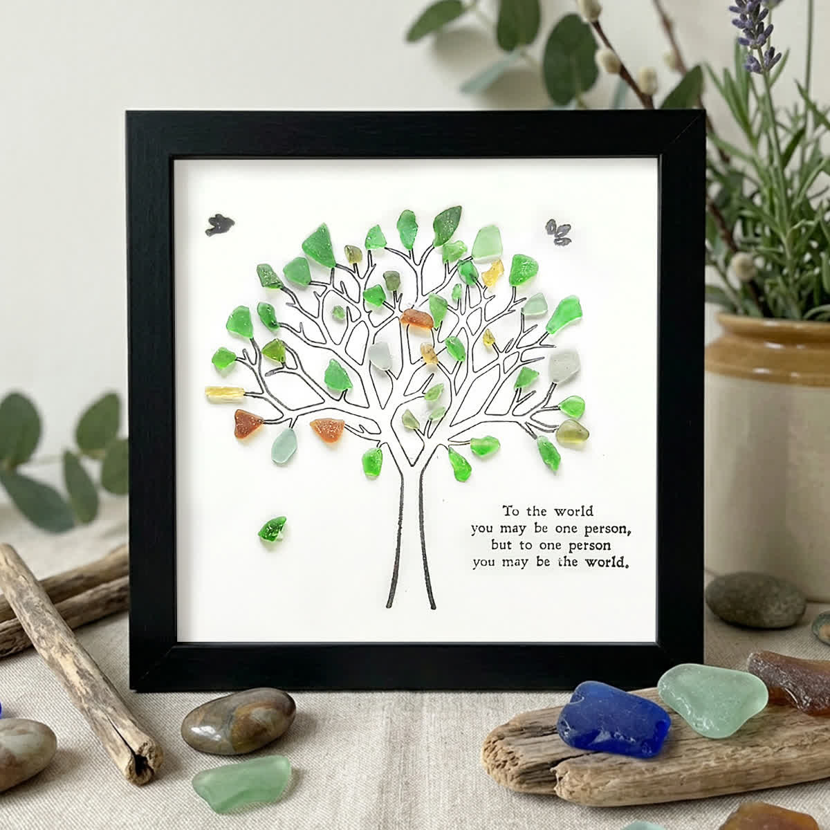 Love & Belonging Coastal Tree Sea Glass Framed Art - Black - 8" X 8" - image 9