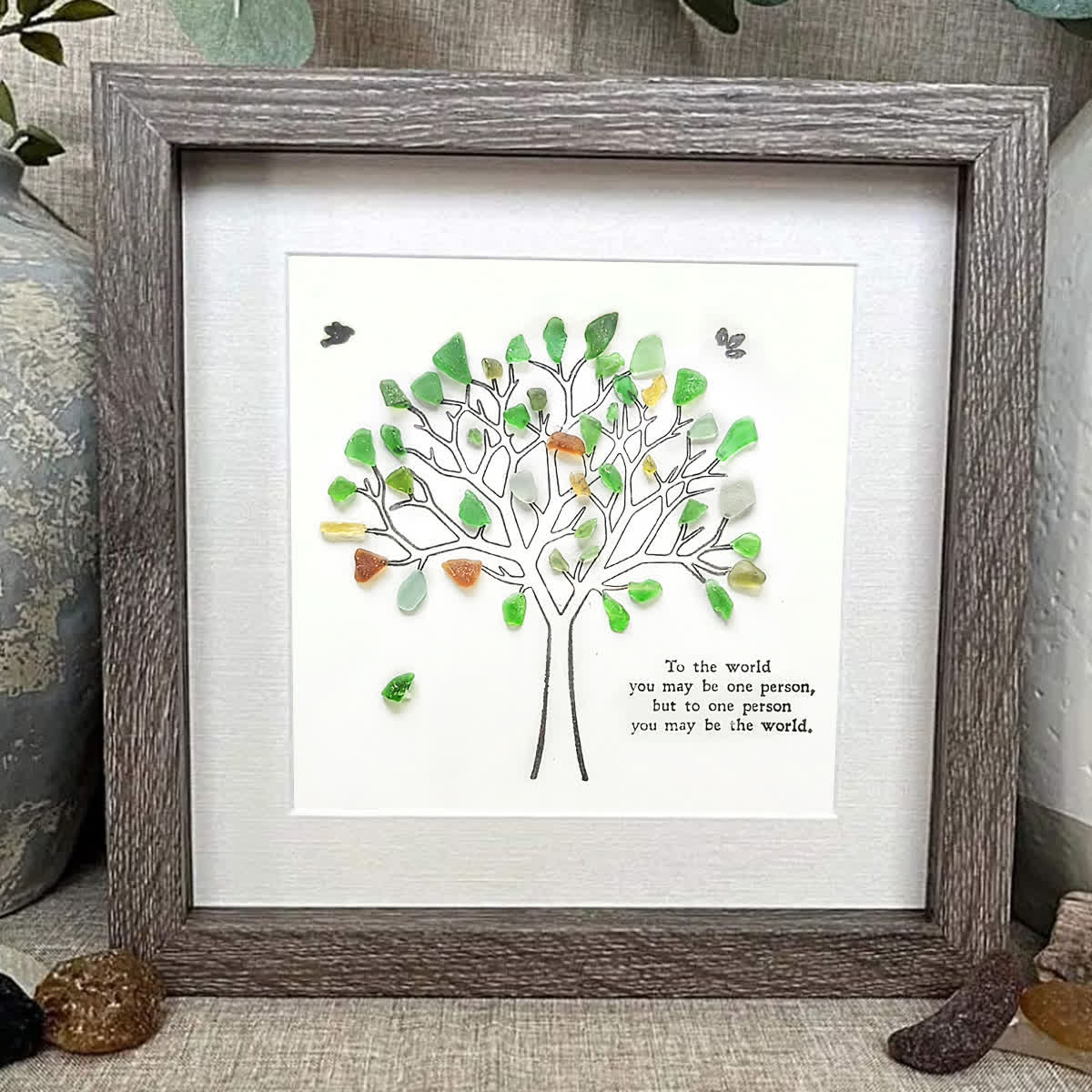 Love & Belonging Coastal Tree Sea Glass Framed Art - image 0
